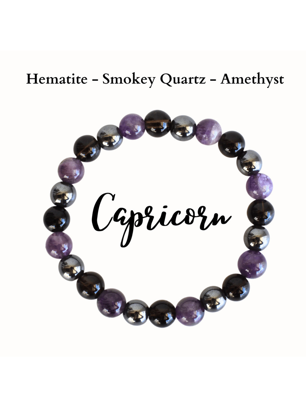 Zodiac Bracelet Capricorn Hematite-Smokey Quartz-Amethyst